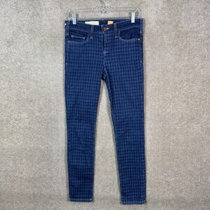 Pilcro And The Letterpress Jeans Womens 28 Blue Houndstooth Serif Skinny Denim